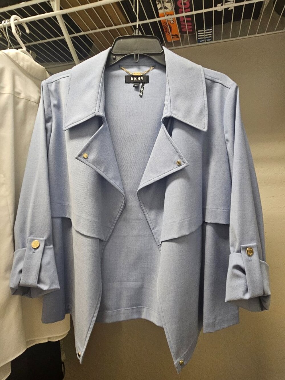 DKNY Open-Front Moto Jacket - Chambray Blue - Size 12